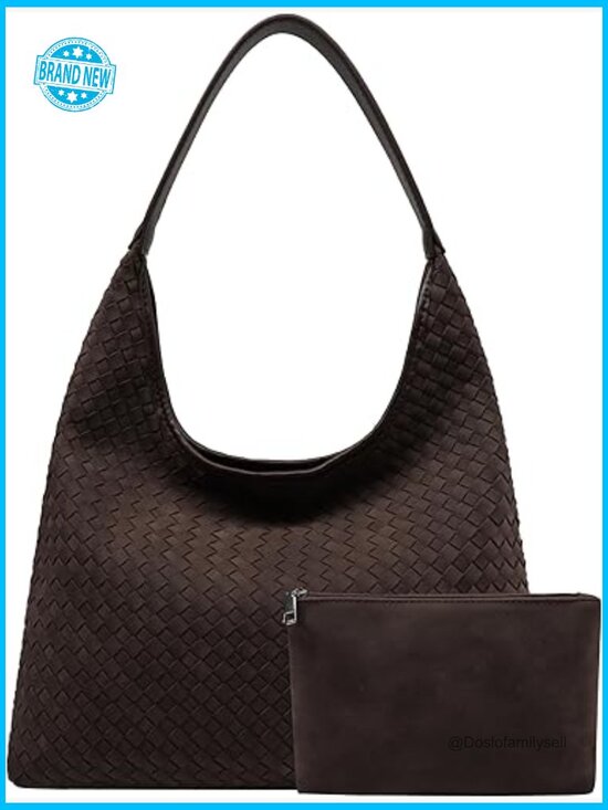 Handbags - Suede Hobo Bag Slouchy Shoulder Tote Vegan Leather Handwoven Purse Large